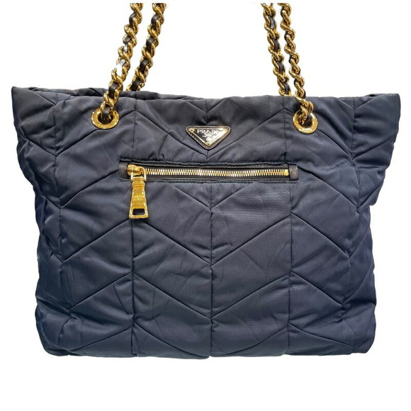 Prada Navy Nylon Bag Tote Leather Quilted - Picture 1 of 16